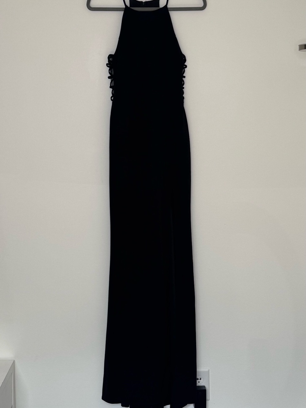 B. Smart Black Halter Dress with Side Lace-Up Detail